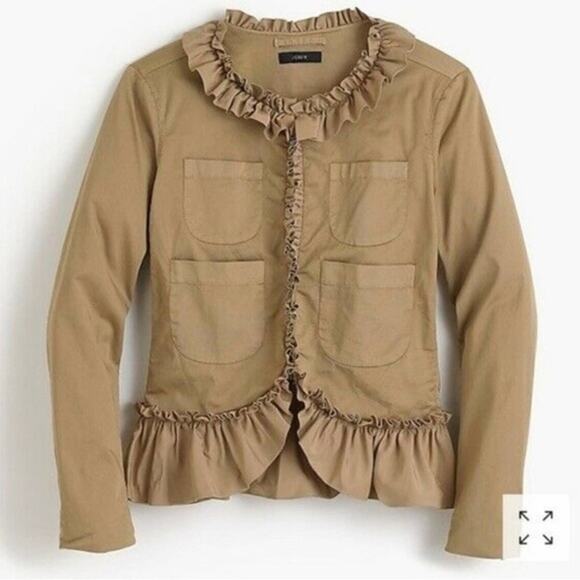 J. Crew Ruffle Chino Jacket in Tan/Khaki. - Picture 3 of 9